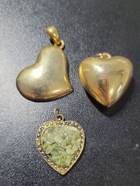 Heart Pendant Necklace Charms with Light Green Gem Accents